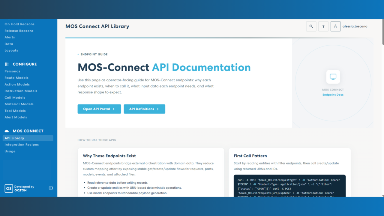 | oqton Screenshot of Api Document Workflows with Oqton's MOS Connect